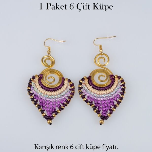 Pirinç Makrome Küpe 1 paket 6 Çift