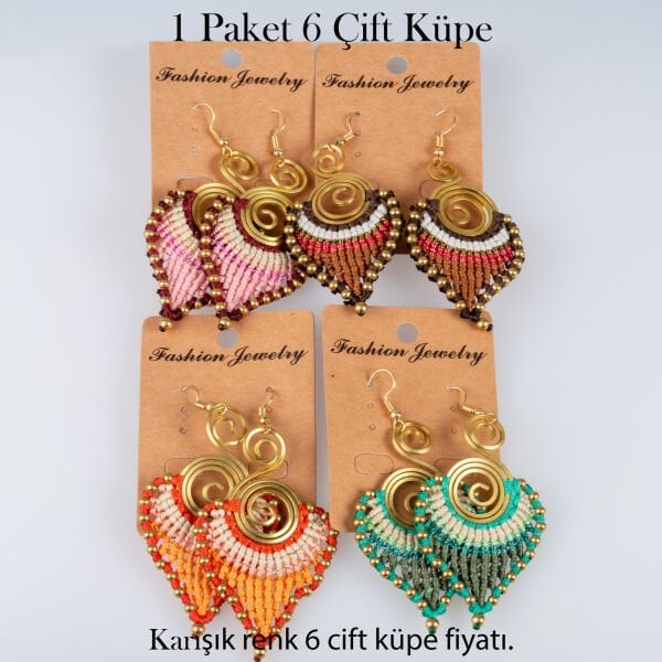 Pirinç Makrome Küpe 1 paket 6 Çift