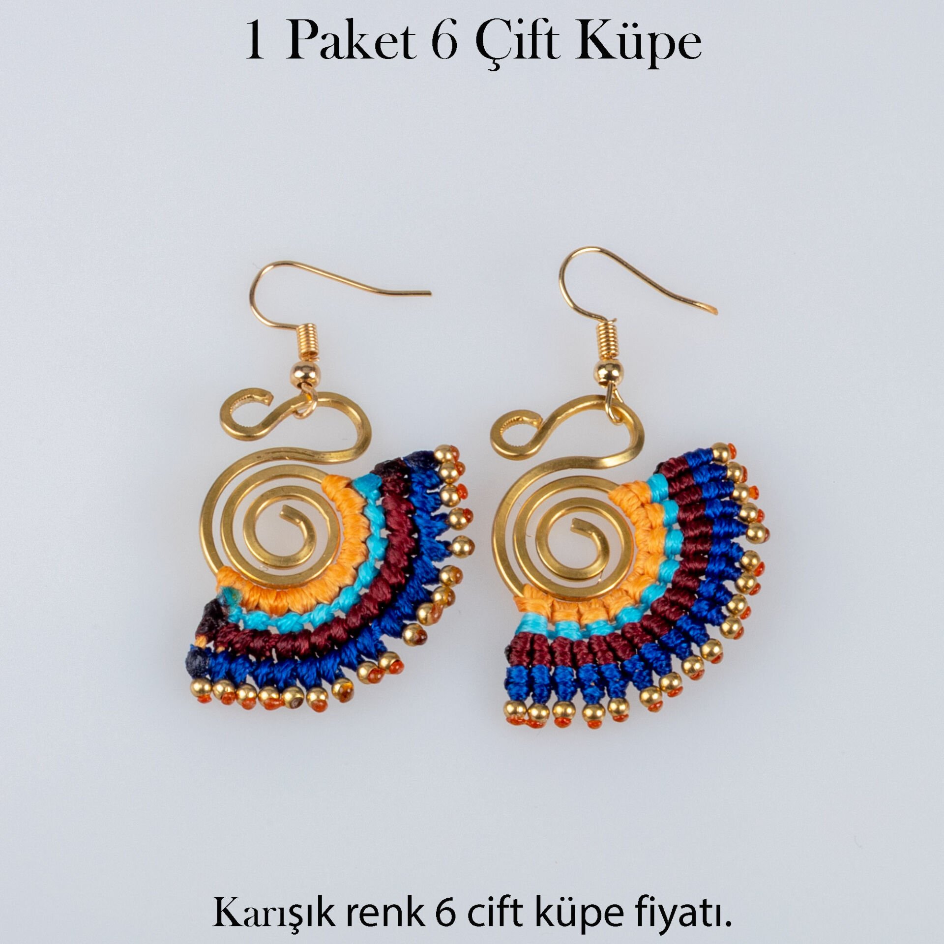 Pirinç Makrome Küpe 1 paket 6 Çift