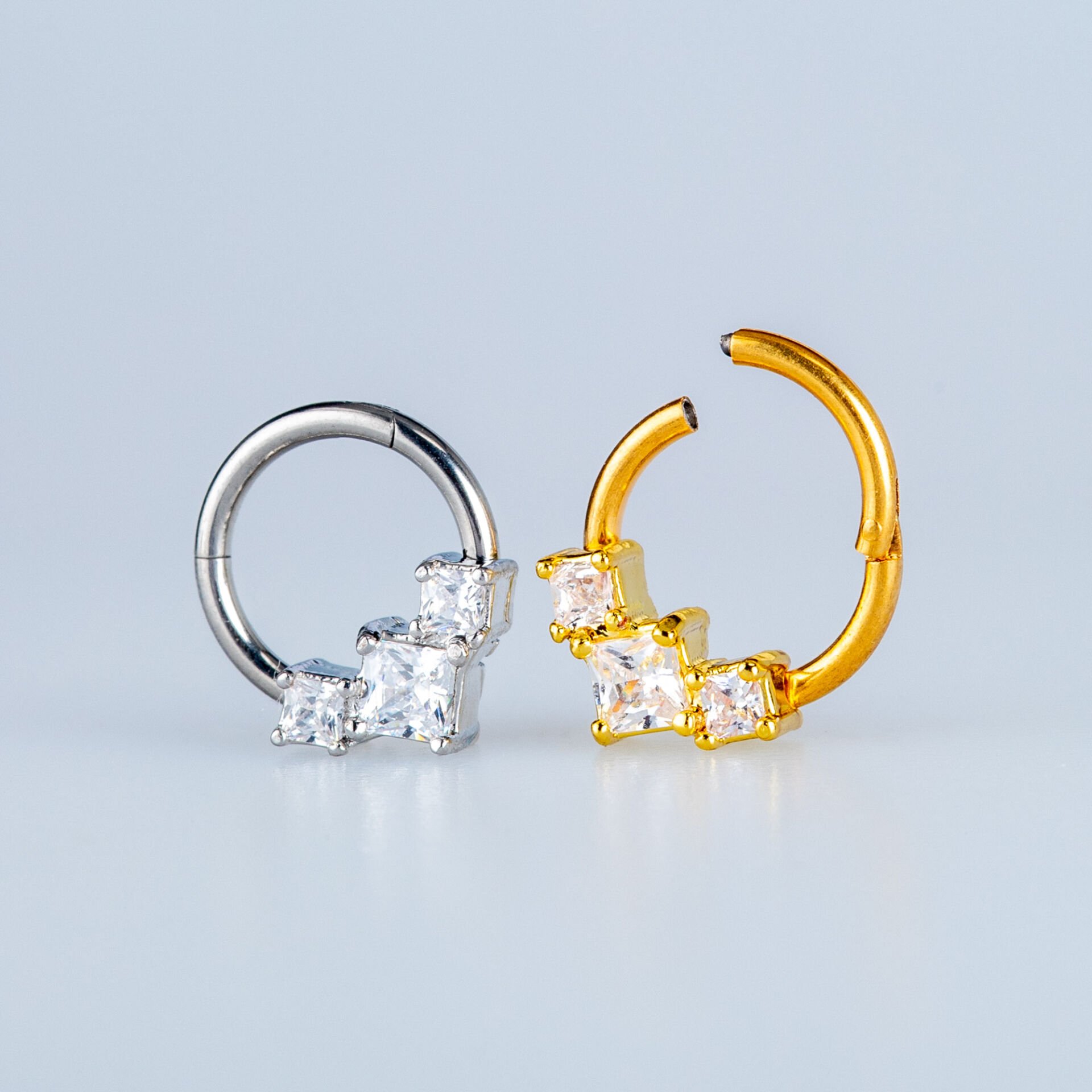 Piercing Çelik Halka Segment Kare Taş Sarı