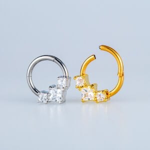 Piercing Çelik Halka Segment Kare Taş Sarı