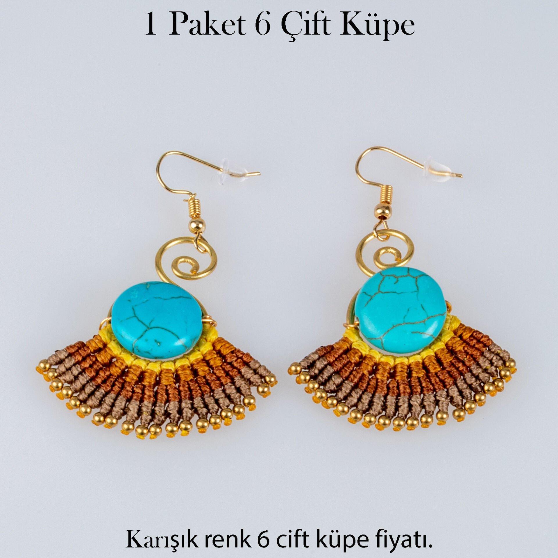 Pirinç Makrome Küpe 1 paket 6 Çift