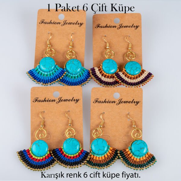 Pirinç Makrome Küpe 1 paket 6 Çift