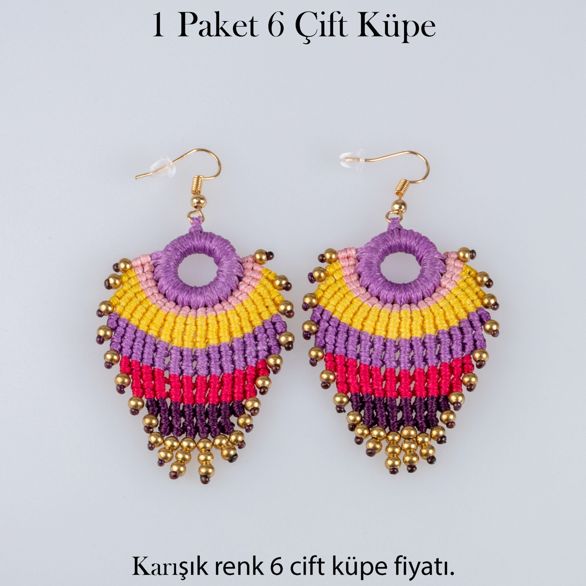 Pirinç Makrome Küpe 1 paket 6 Çift
