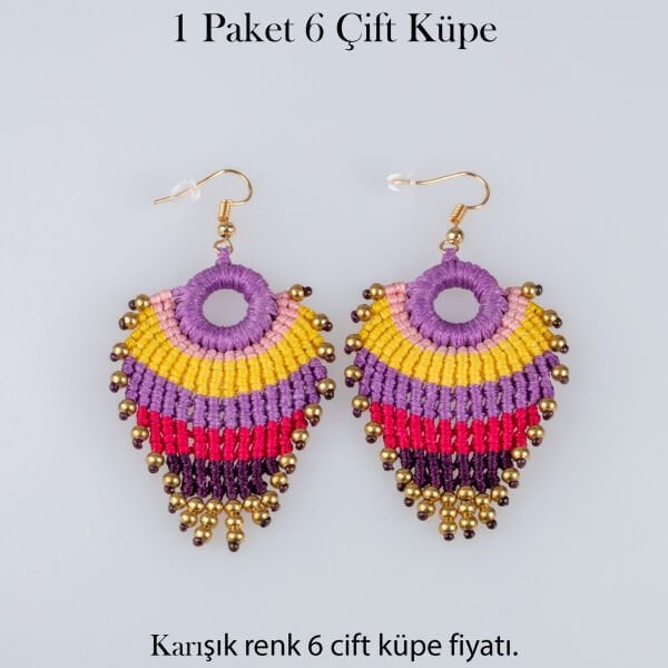 Pirinç Makrome Küpe 1 paket 6 Çift