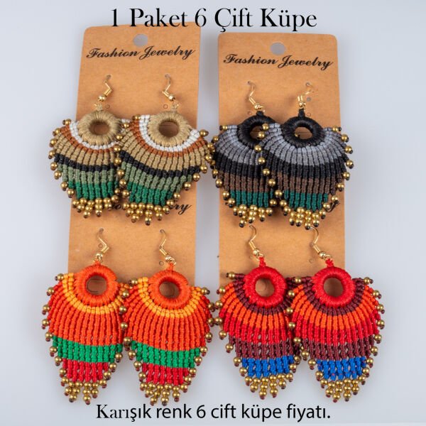 Pirinç Makrome Küpe 1 paket 6 Çift