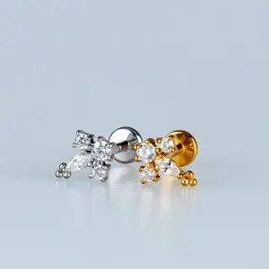 Toptan Piercing 316L Cerrahi Çelik Asimetrik Taşlı Tragus Vos Etnik Takı Sarı