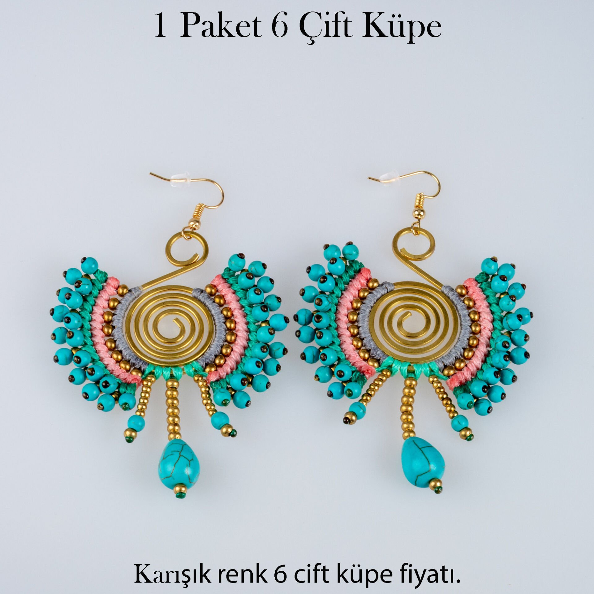 Pirinç Makrome Küpe 1 paket 6 Çift