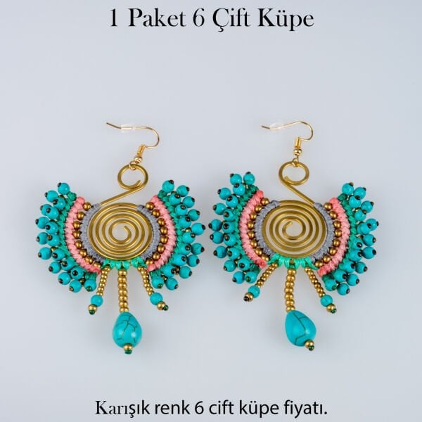 Pirinç Makrome Küpe 1 paket 6 Çift