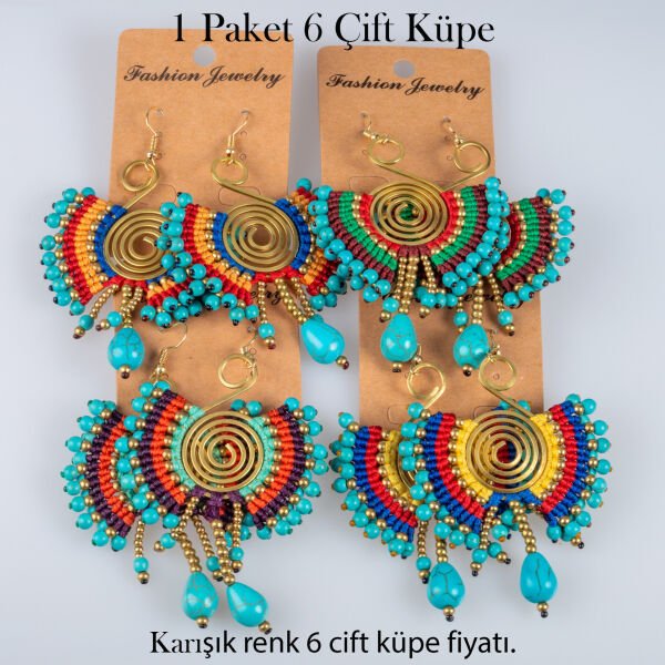 Pirinç Makrome Küpe 1 paket 6 Çift