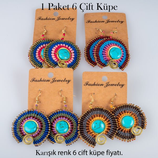 Pirinç Makrome Küpe 1 paket 6 Çift