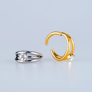 Piercing Çelik Halka Segment Yuvarlak Taş Sarı