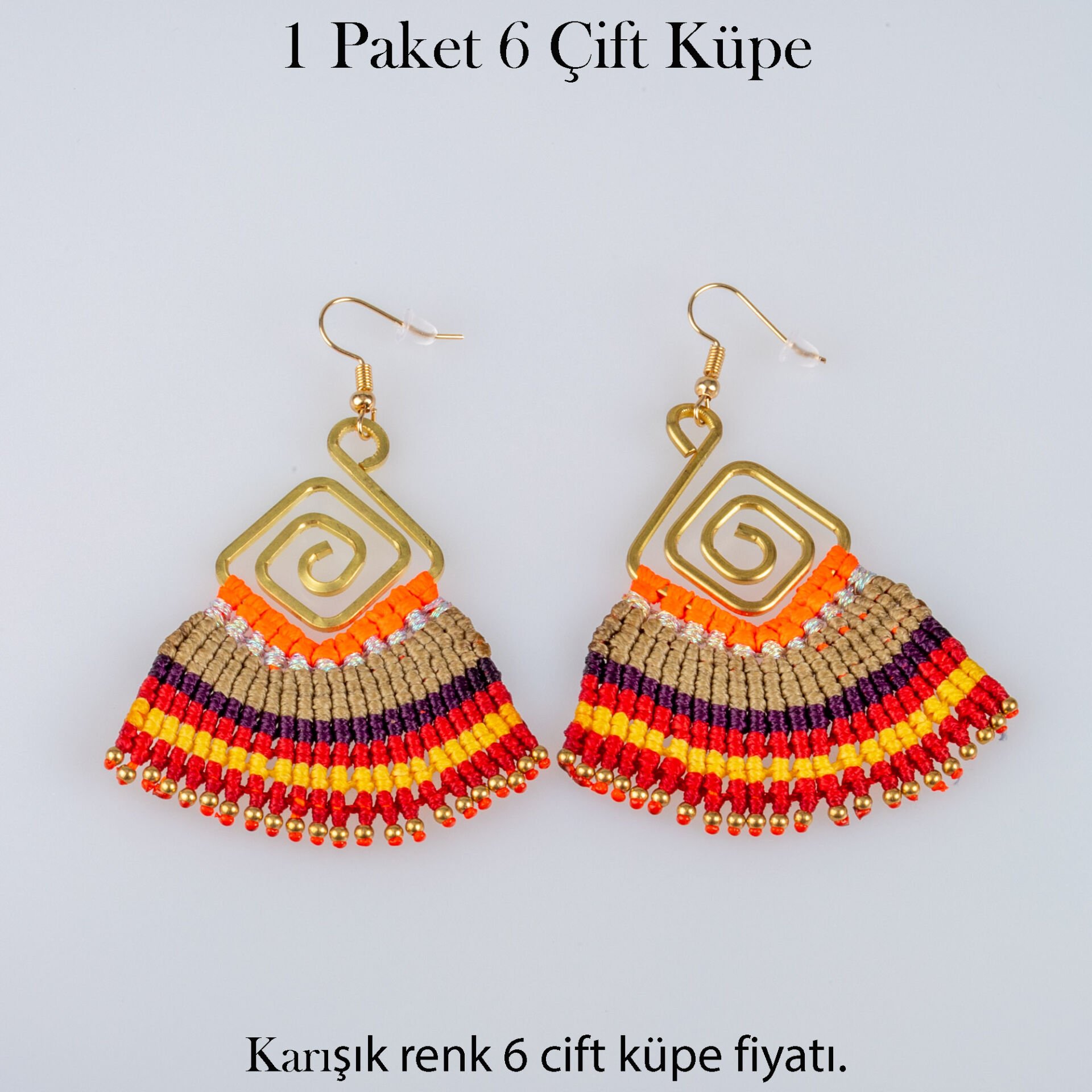 Pirinç Makrome Küpe 1 paket 6 Çift