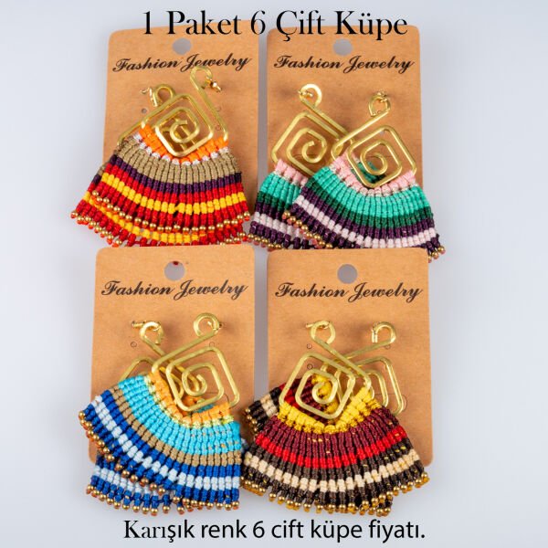 Pirinç Makrome Küpe 1 paket 6 Çift