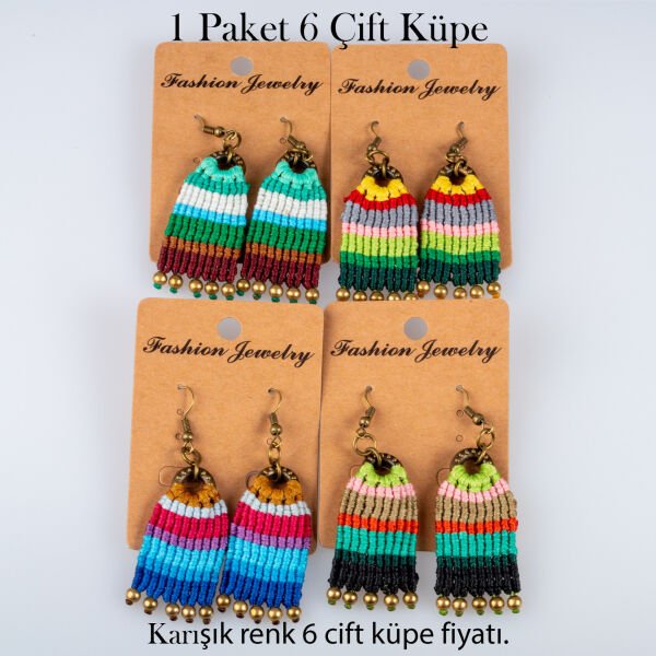 Pirinç Makrome Küpe 1 paket 6 Çift