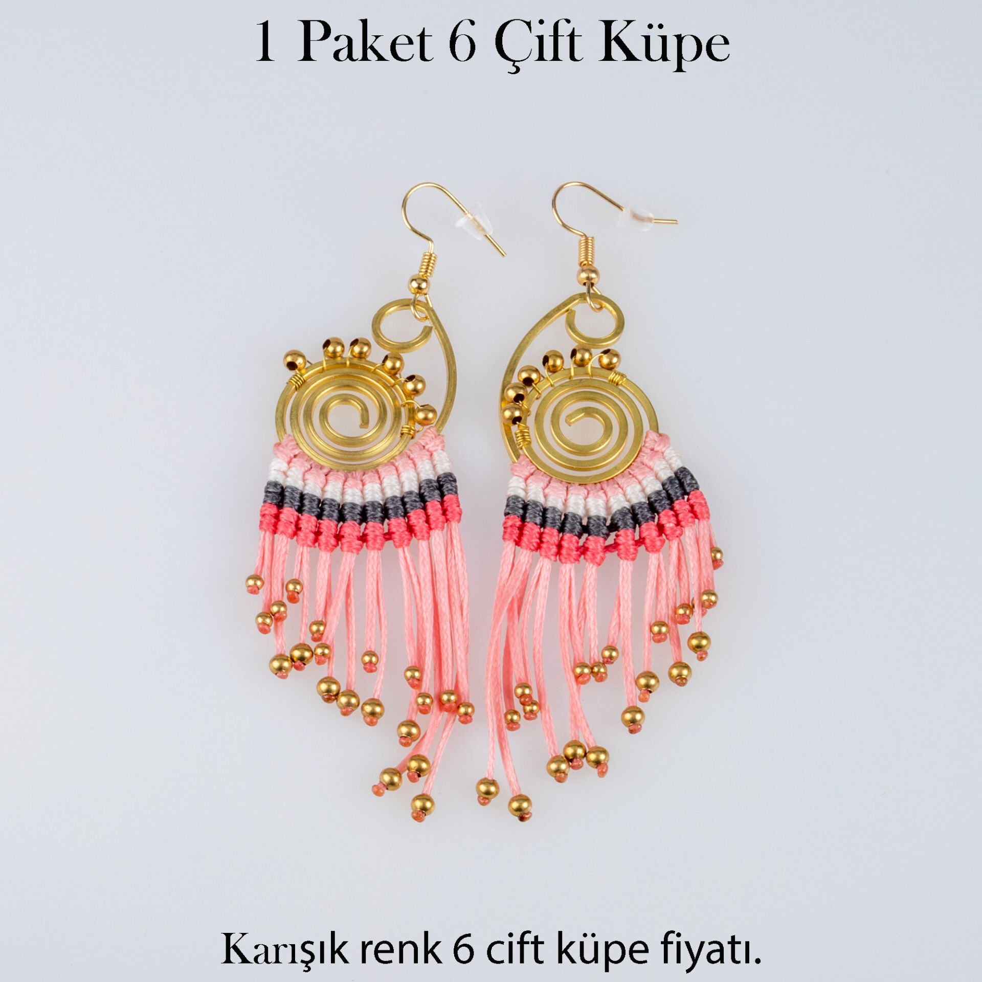 Pirinç Makrome Küpe 1 paket 6 Çift