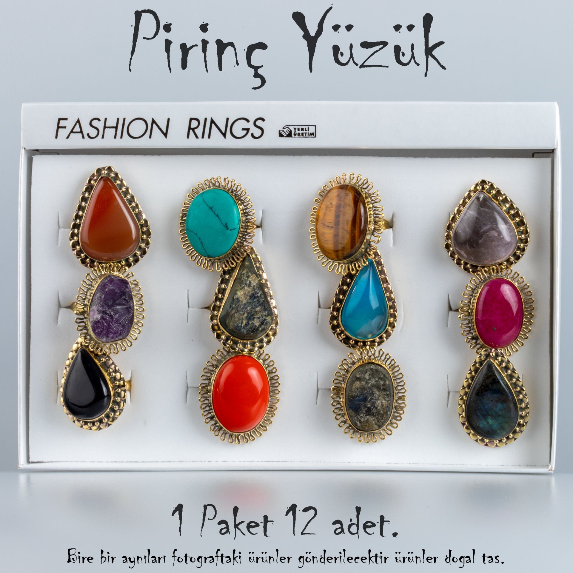 Doğal Taş Pirinç Yüzük-Paket