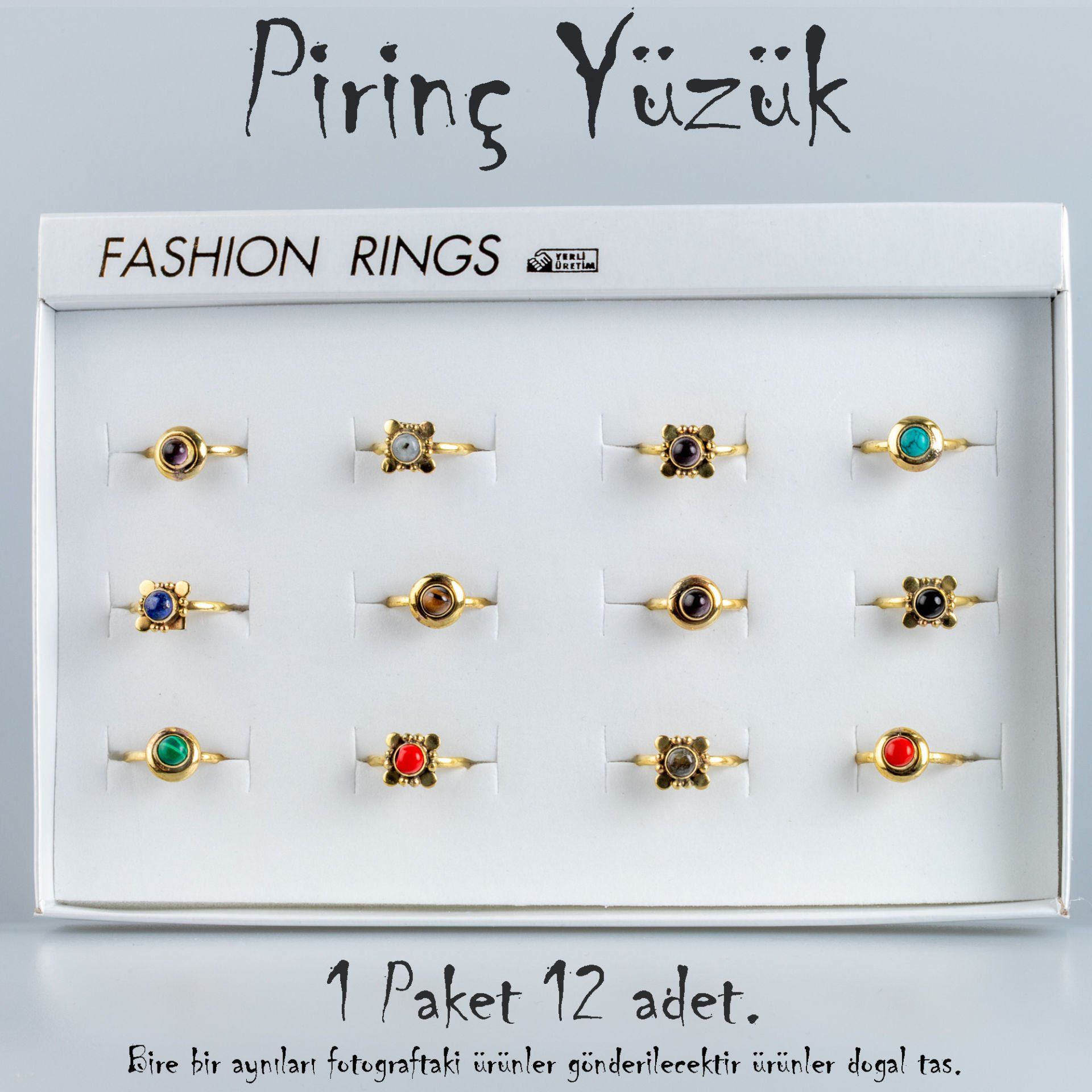 Doğal Taş Pirinç Yüzük-Paket