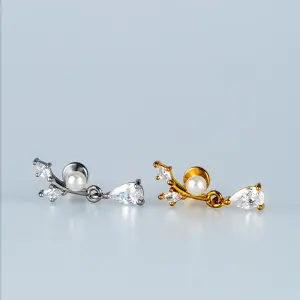 Toptan Piercing 316L Cerrahi Çelik İncili Sallantılı Tragus Vos Etnik Takı Beyaz