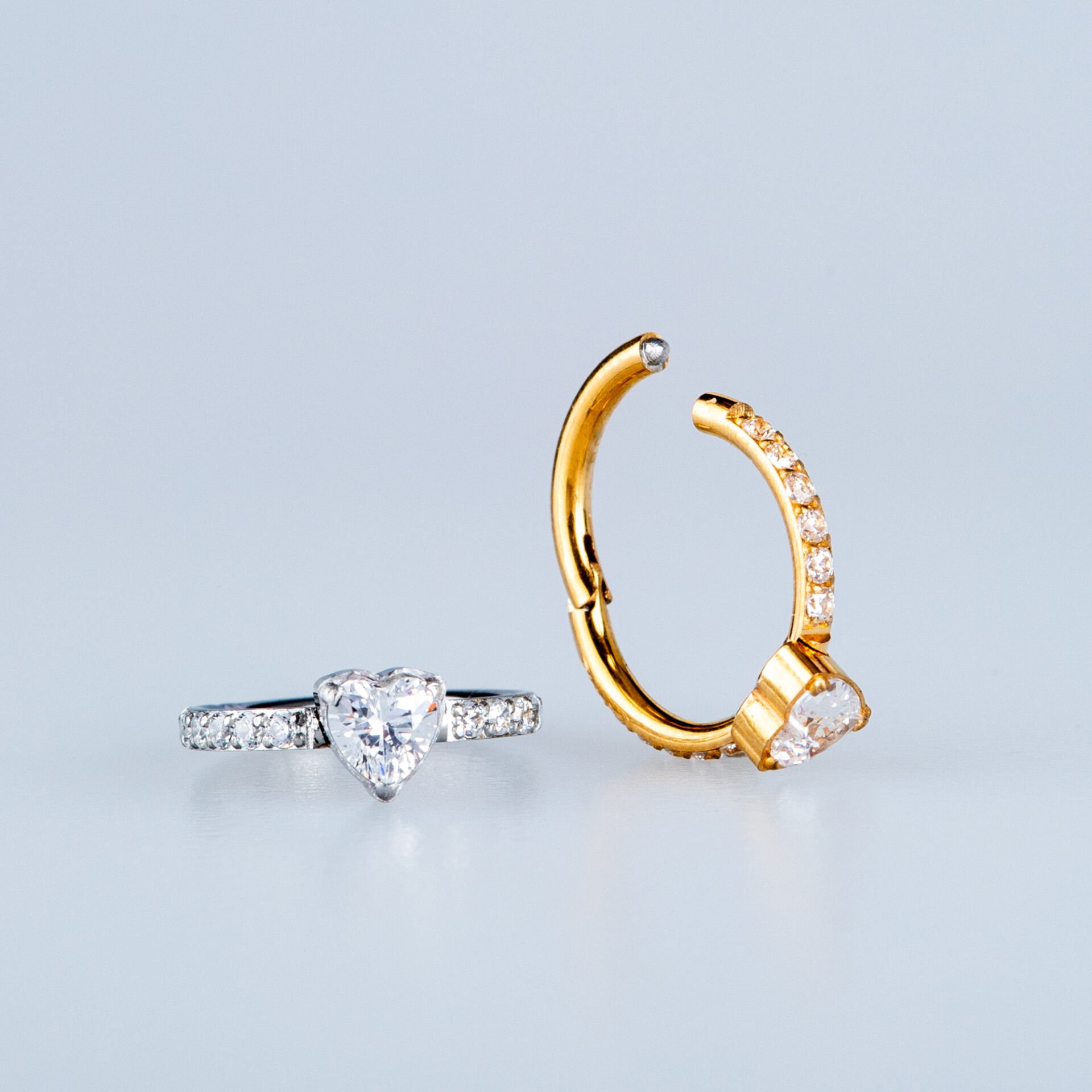 Piercing Çelik Halka Segment Kalp Taş