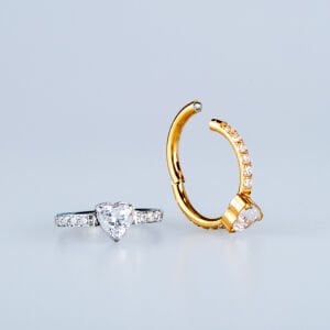 Piercing Çelik Halka Segment Kalp Taş Sarı