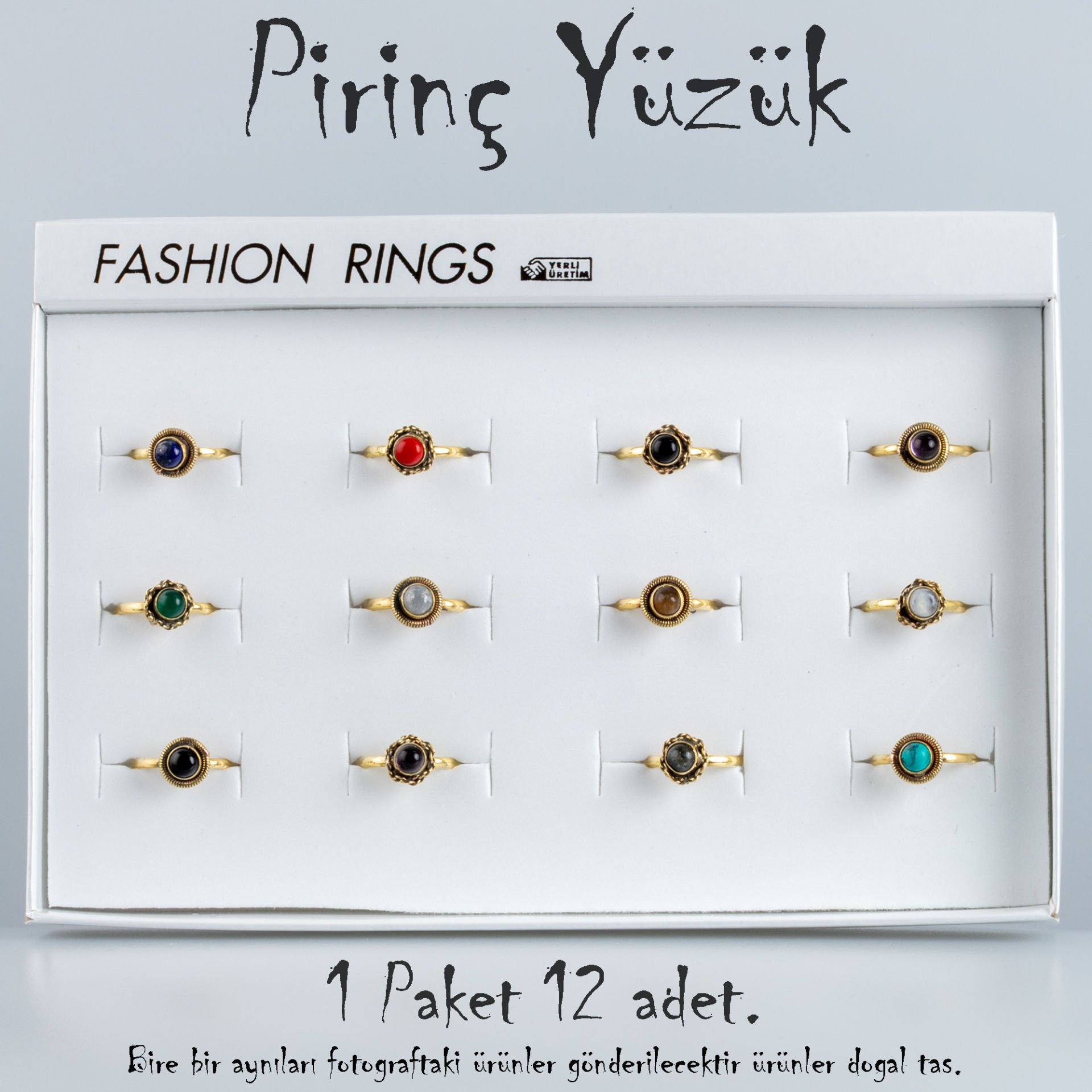 Doğal Taş Pirinç Yüzük-Paket