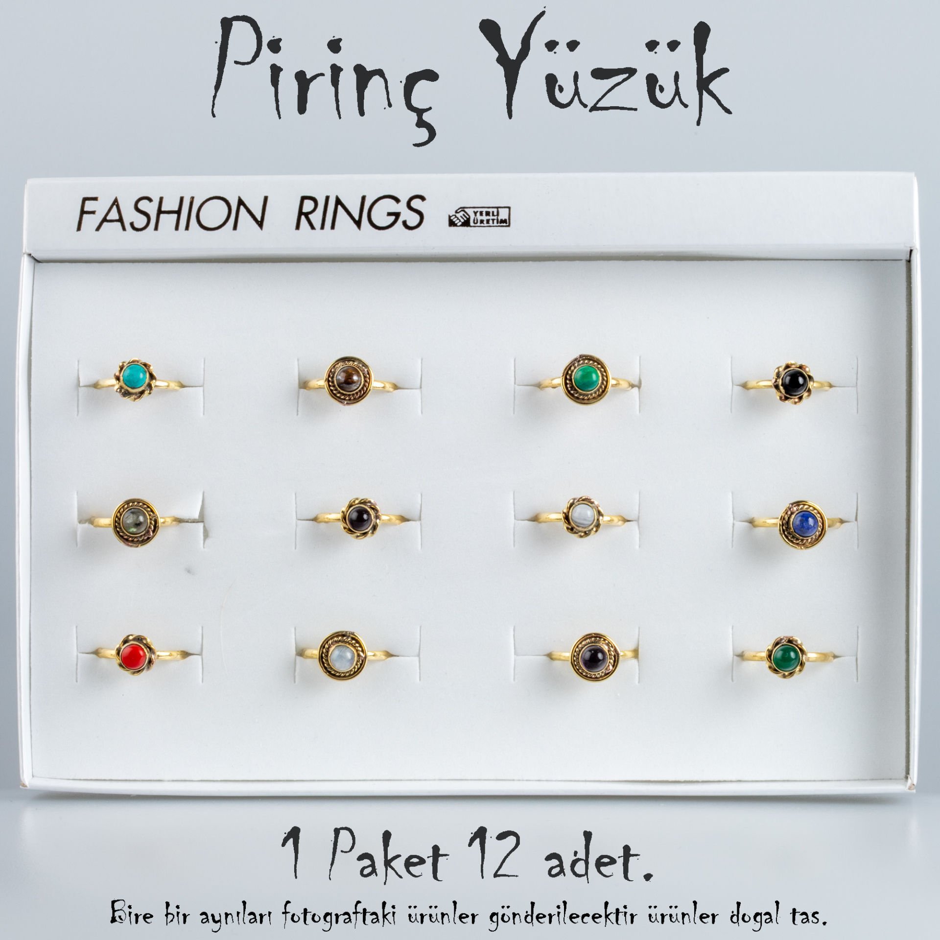 Doğal Taş Pirinç Yüzük-Paket