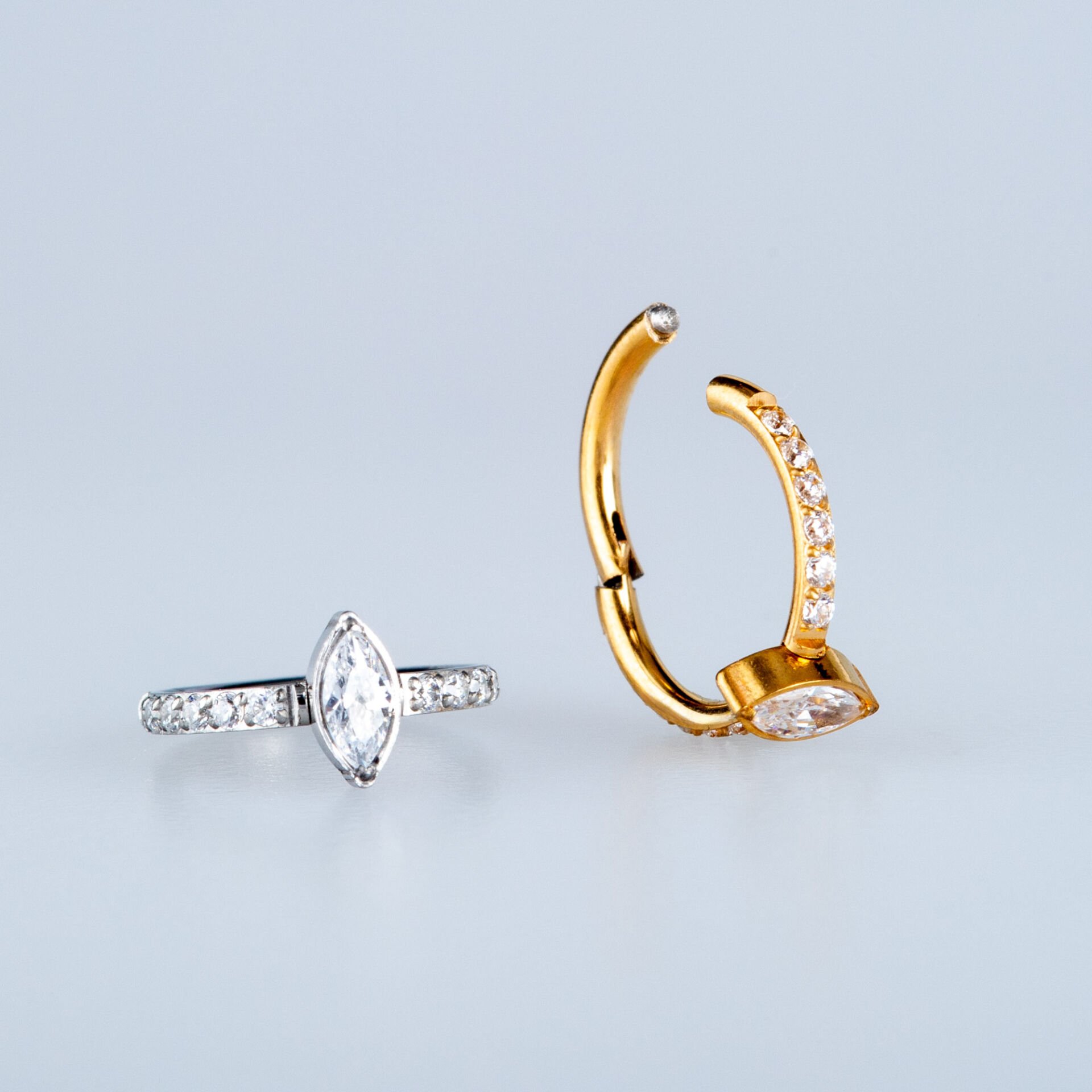 Piercing Çelik Halka Segment Elips Taş