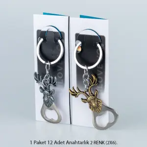 Toptan Anahtarlık Seti Geyik Başlı Açacaklı 12'li Paket