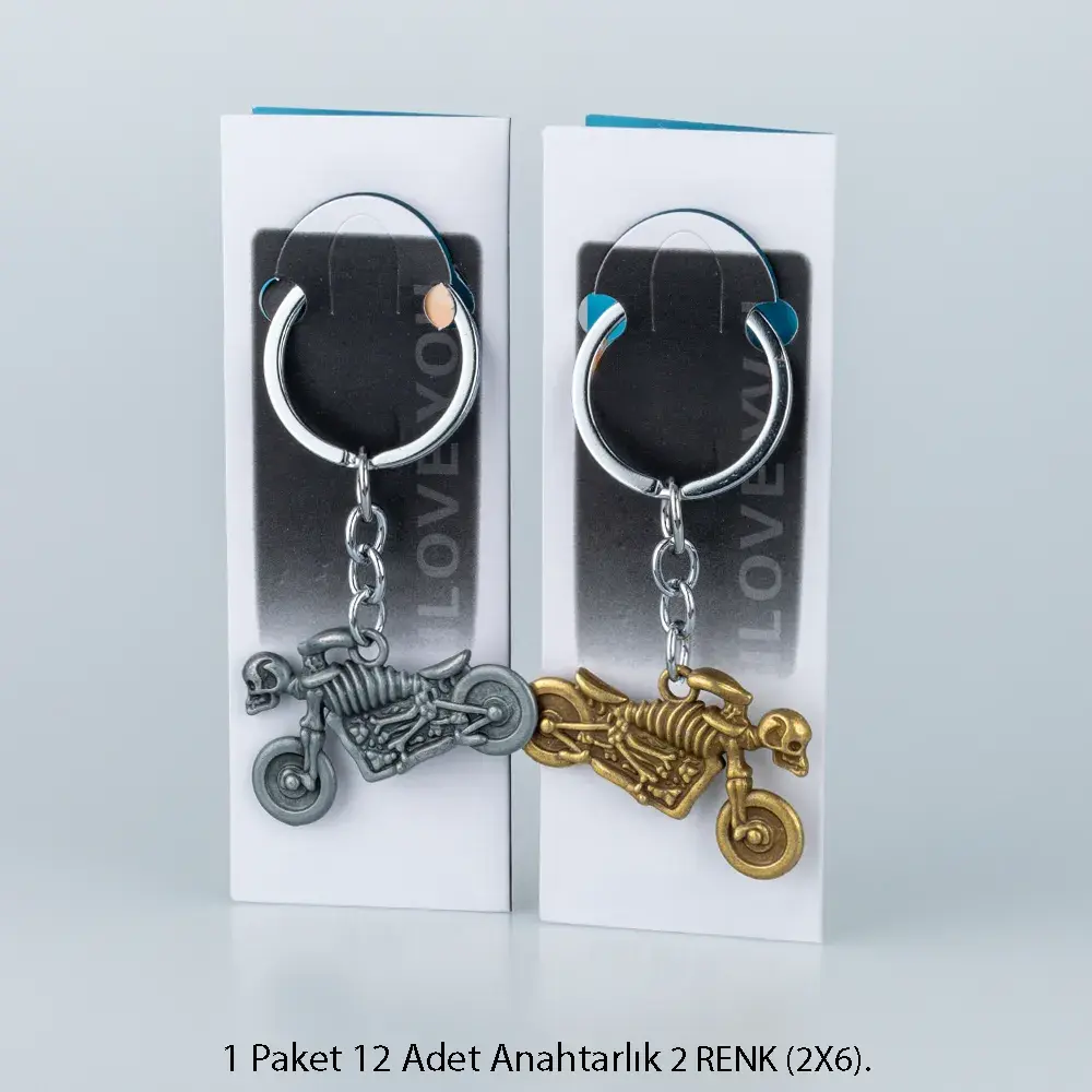 Toptan Anahtarlık Seti İskelet Motorcu 12'li Paket