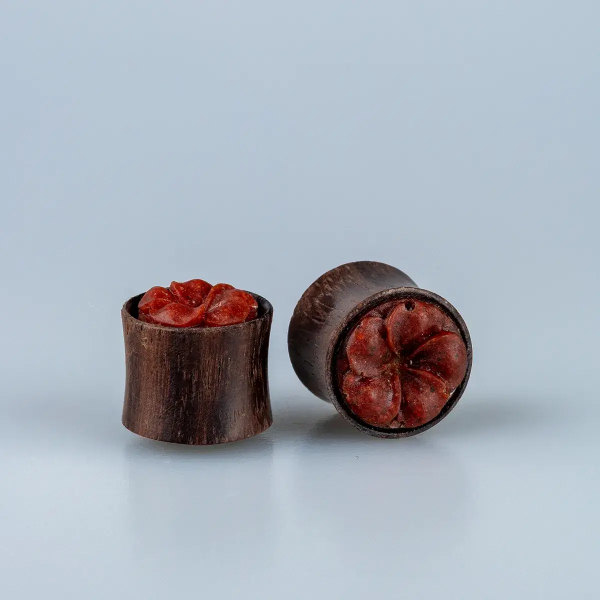 Toptan Organik Çiçek Figürlü Reçine Coconut Tünel Plug Çift 14mm Vos Etnik Takı