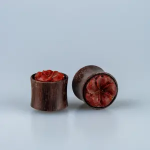 Toptan Organik Çiçek Figürlü Reçine Coconut Tünel Plug Çift 14mm Vos Etnik Takı