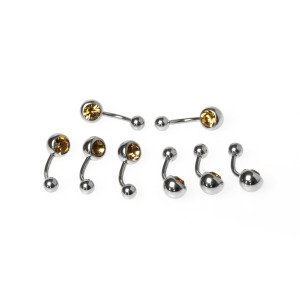 Toptan 316L Çelik Piercing Göbek Renli Taşlı İlk Delim 10mm. Renk 12