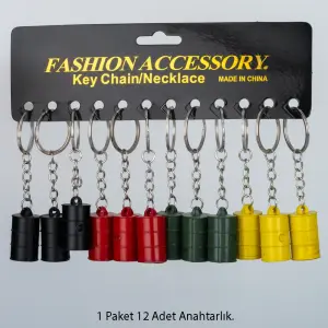 Toptan Anahtarlık Seti Metal Varil 12'li Paket