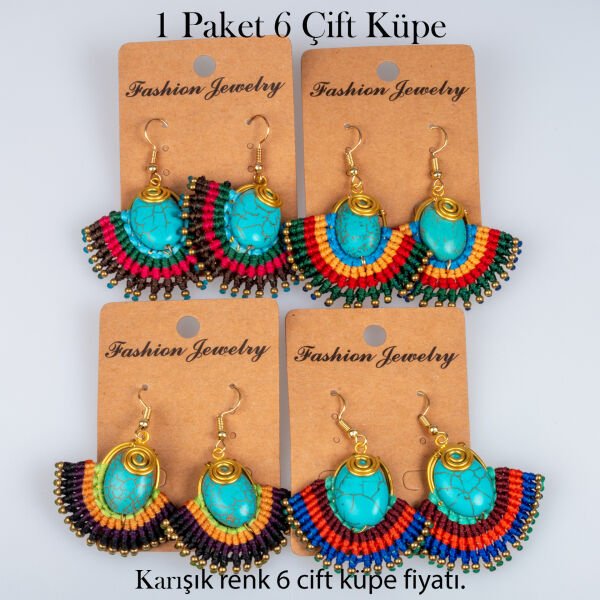 Pirinç Makrome Küpe 1 paket 6 Çift