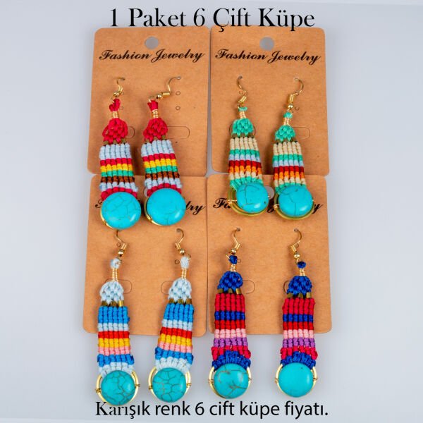 Pirinç Makrome Küpe 1 paket 6 Çift