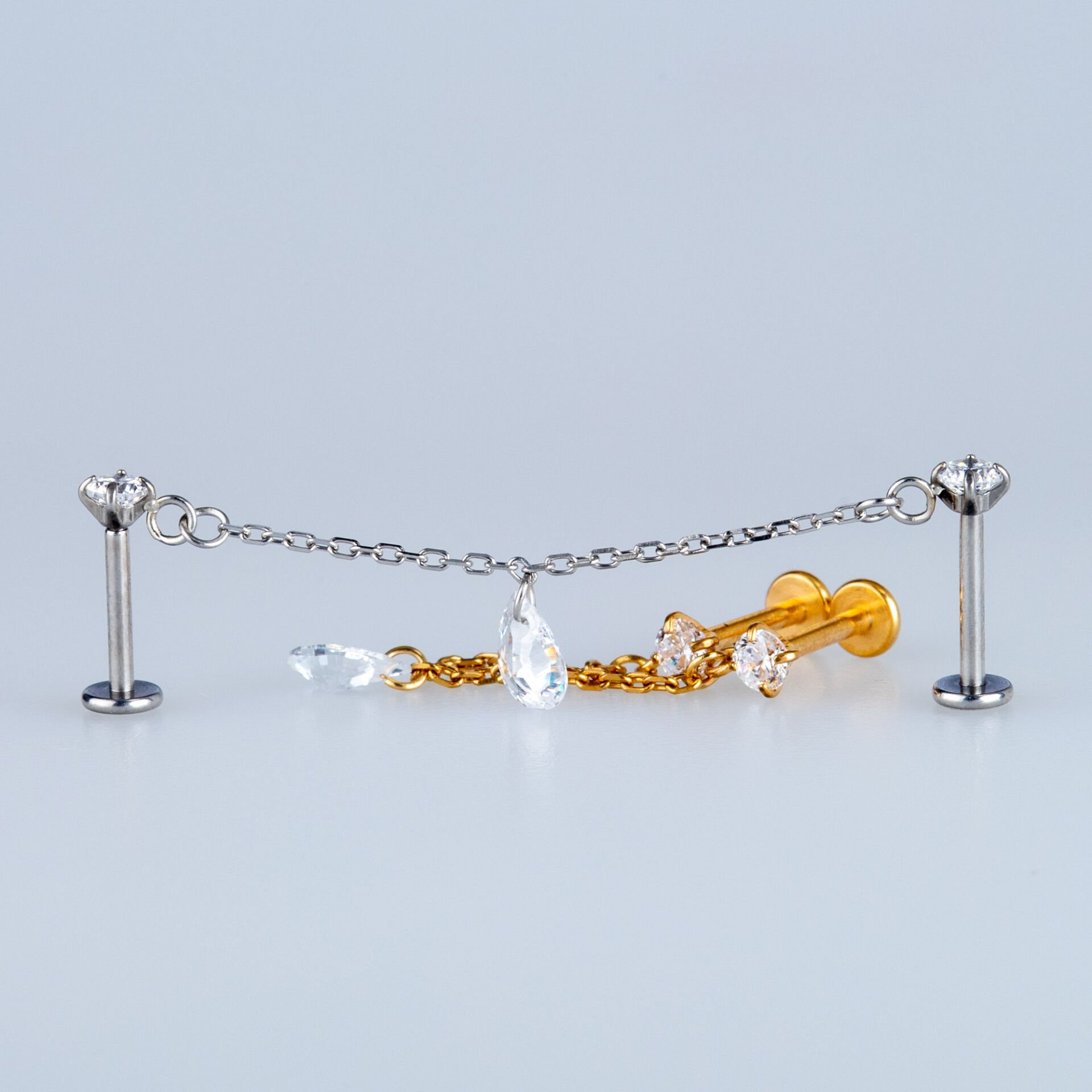 Piercing Çelik Labret Sallantılı zincir Damla Taş Helix Kıkırdak Sarı