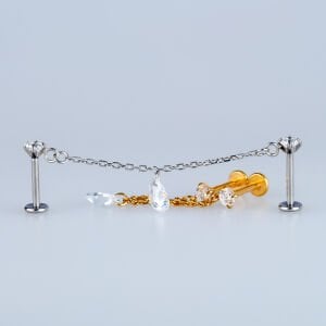 Piercing Çelik Labret Sallantılı zincir Damla Taş Helix Kıkırdak Sarı