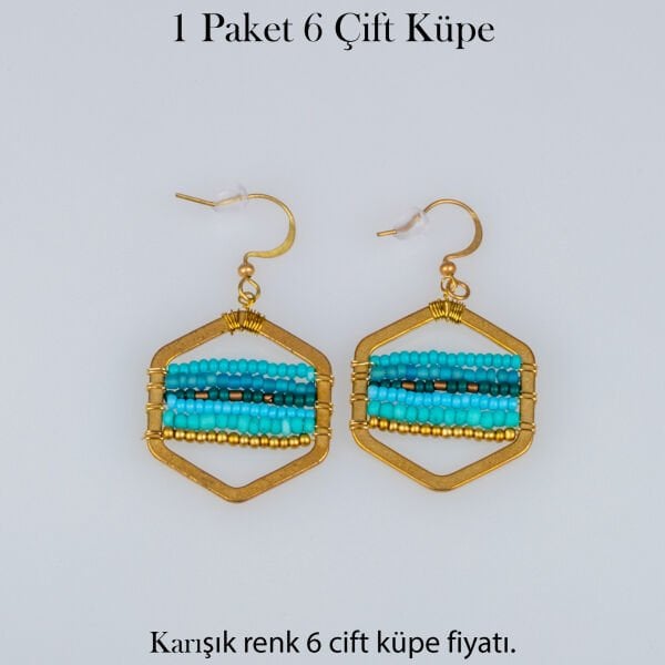 Toptan Kancalı Ham Pirinç Etnik Butik Küpe paket 6 Çift