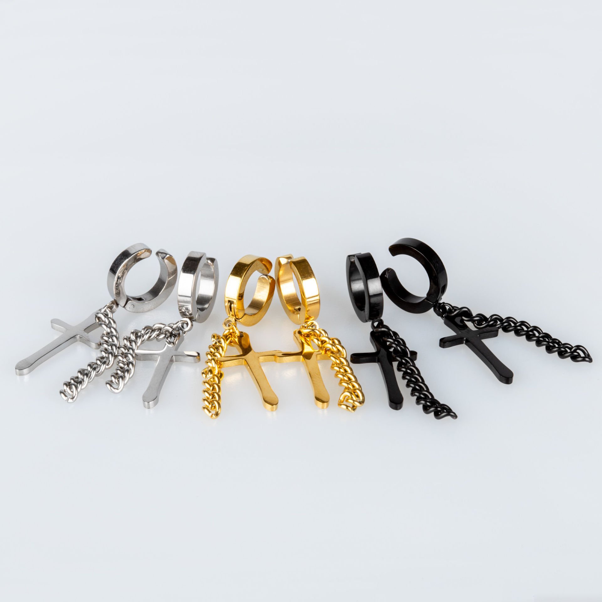 Steel Earring - Compression Cross Double