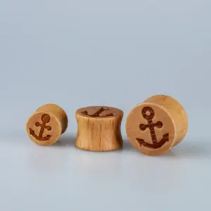 Toptan Organik Çıpa Figürlü Ahşap Tünel Plug Piercing 3lü Set Vos Etnik Takı