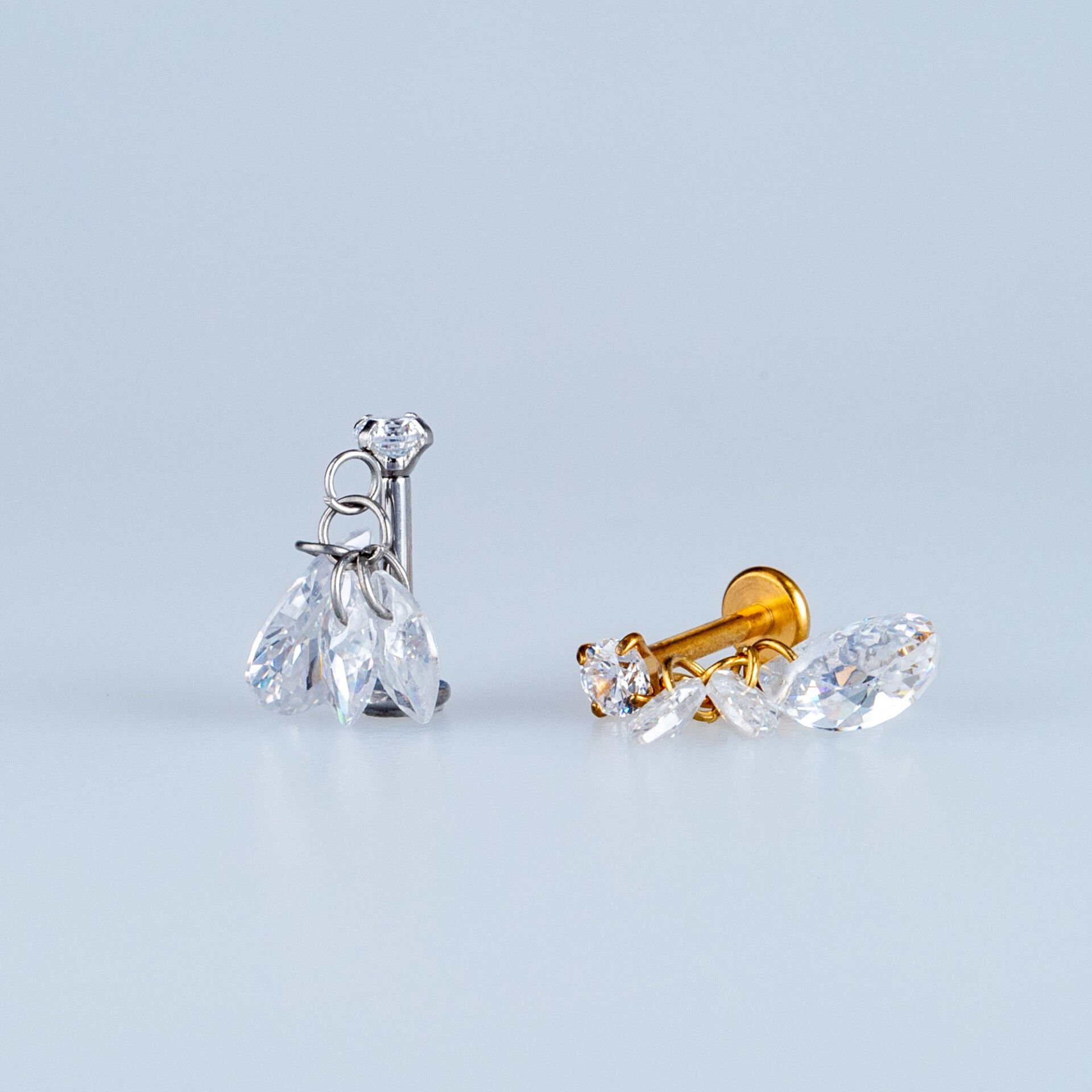 Piercing Çelik Labret Sallantılı Damla Taş Helix Kıkırdak Sarı