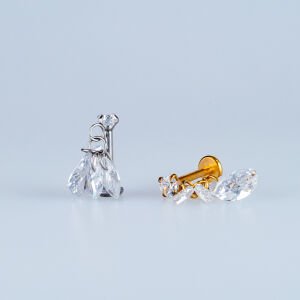 Piercing Çelik Labret Sallantılı Damla Taş Helix Kıkırdak Sarı