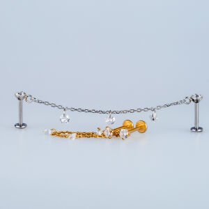 Piercing Çelik Labret Sallantılı zincir Taşlı Helix Kıkırdak