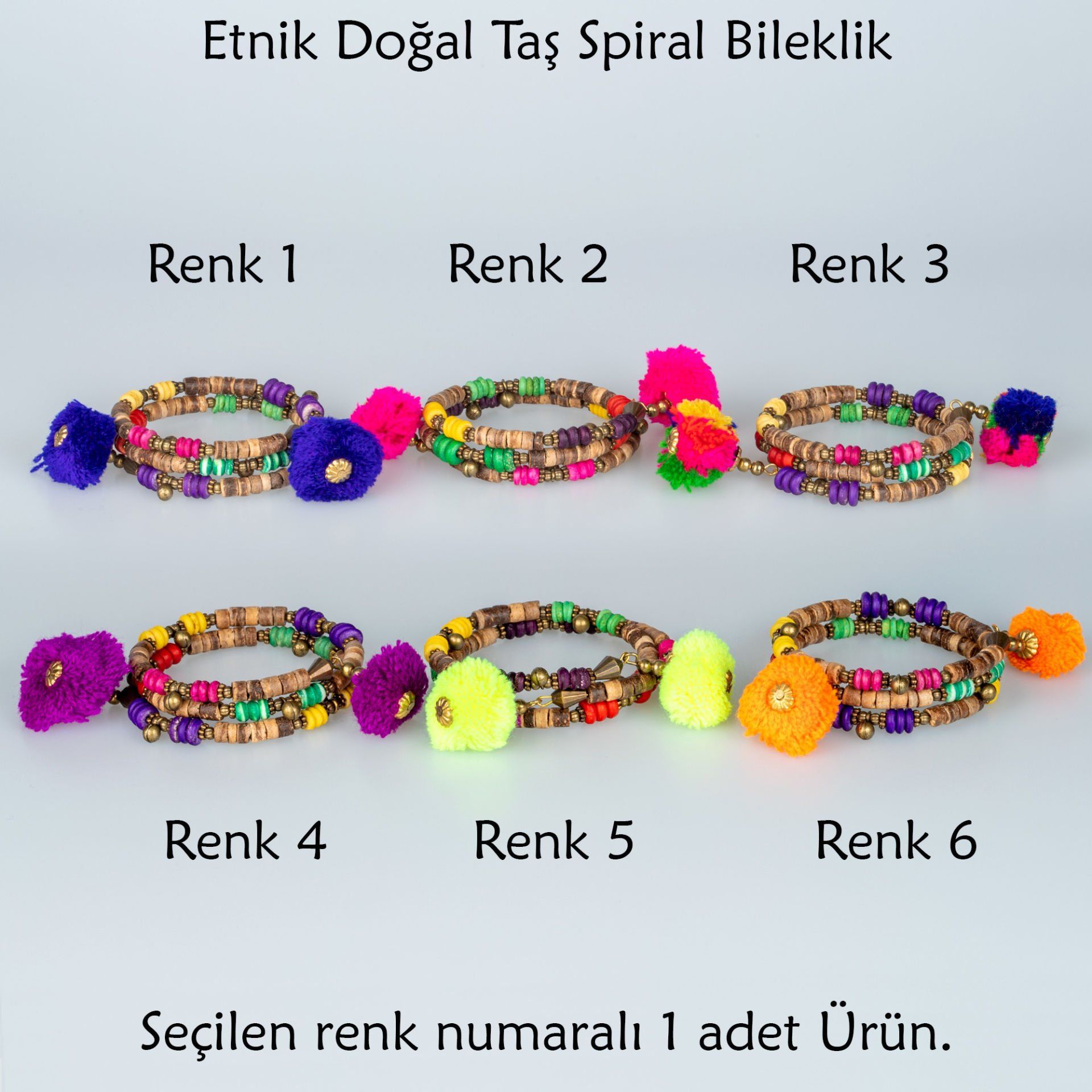 Etnik Doğal Taş Spiral Bileklik