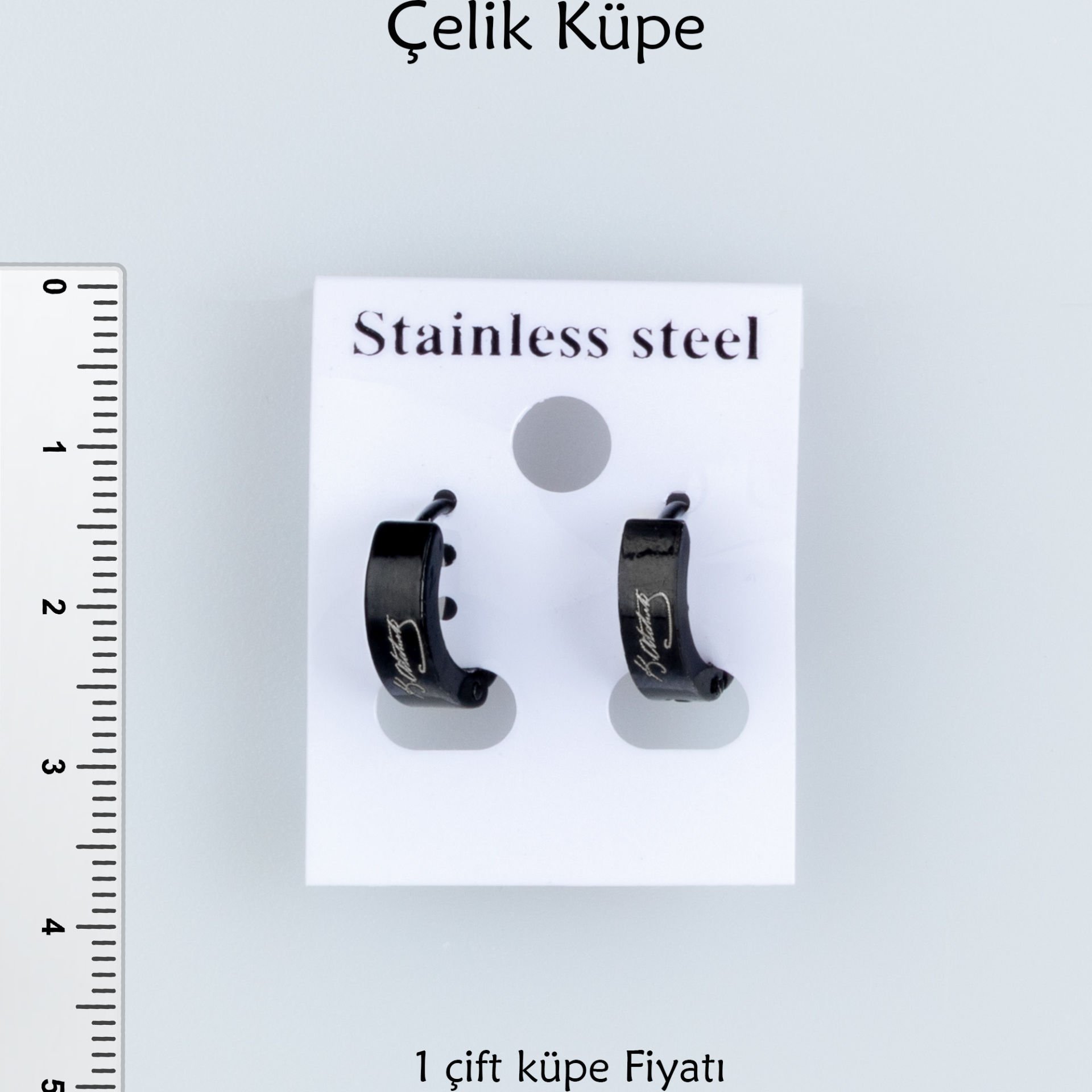 Çelik Küpe İmza Siyah Parlak Kalınlık 3mm - Çift