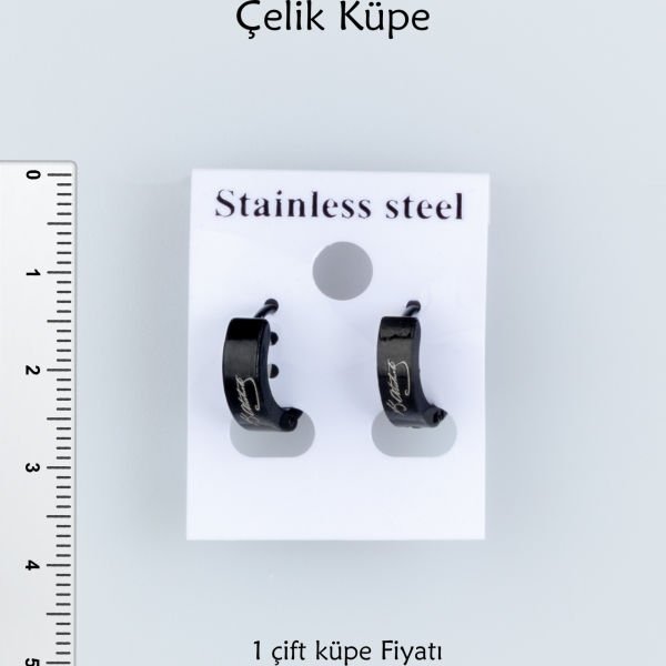 Çelik Küpe İmza Siyah Parlak Kalınlık 3mm - Çift