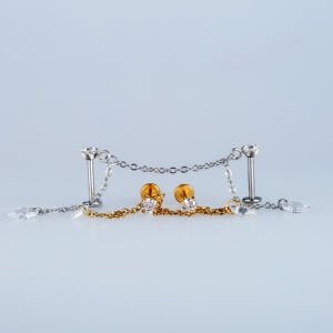 Piercing Çelik Labret Sallantılı zincir Taşlı Helix Kıkırdak Sarı