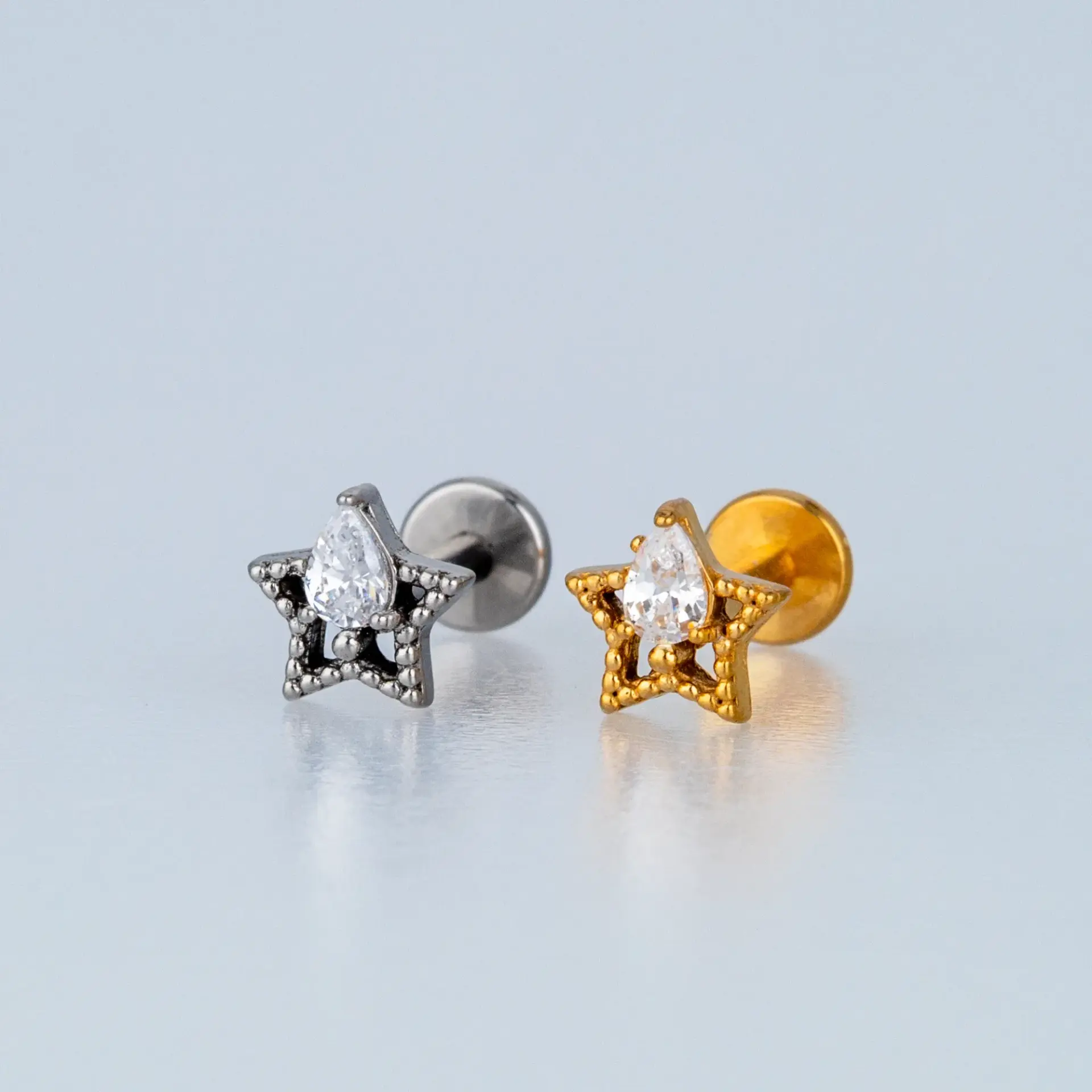 Toptan Piercing Çelik Tragus Damla Taşlı Yıldız