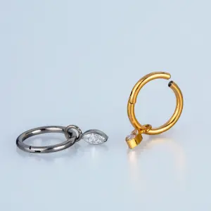 Piercing Titanyum Segment Halka Elips Taş Beyaz 8mm
